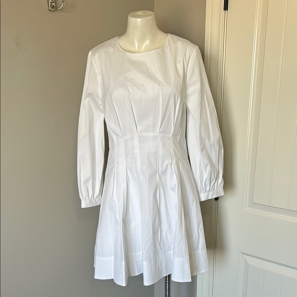 VERONICA BEARD Torres Dress White Round Neck Long Sleeve Stretch Poplin 10 NEW - Picture 4 of 16